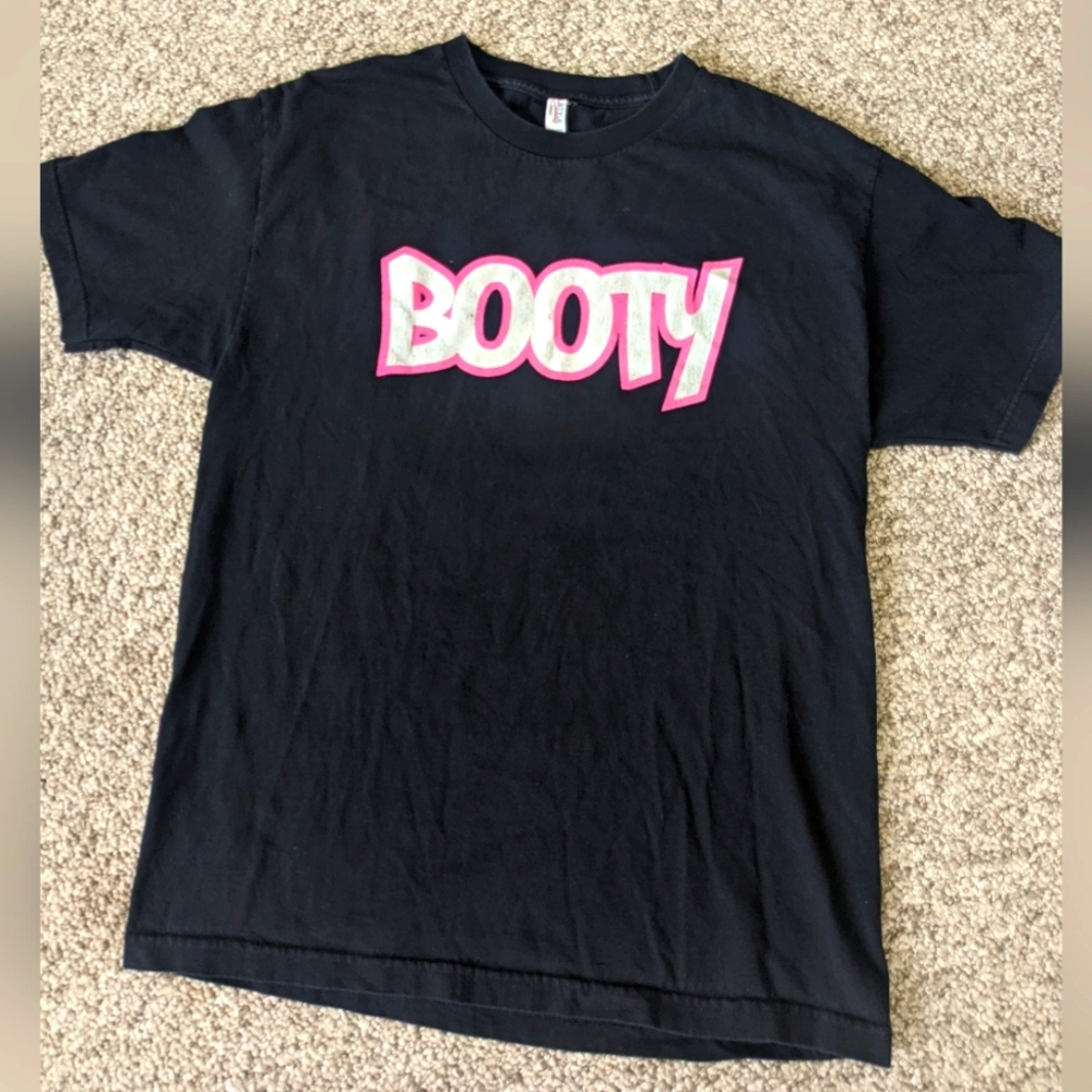 Y2K Booty Spellout Graphic Tee‎ Black Hot Pink Unisex Size L